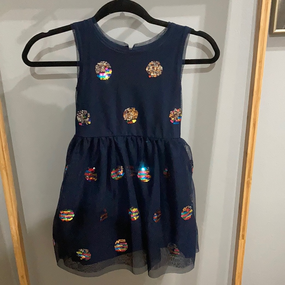 Midnight blue Cat & Jack dress with sequin polka dots and mesh overlay